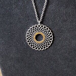 NWT Silvertone and Yellow Rhinestone Medallion X-Long Necklace